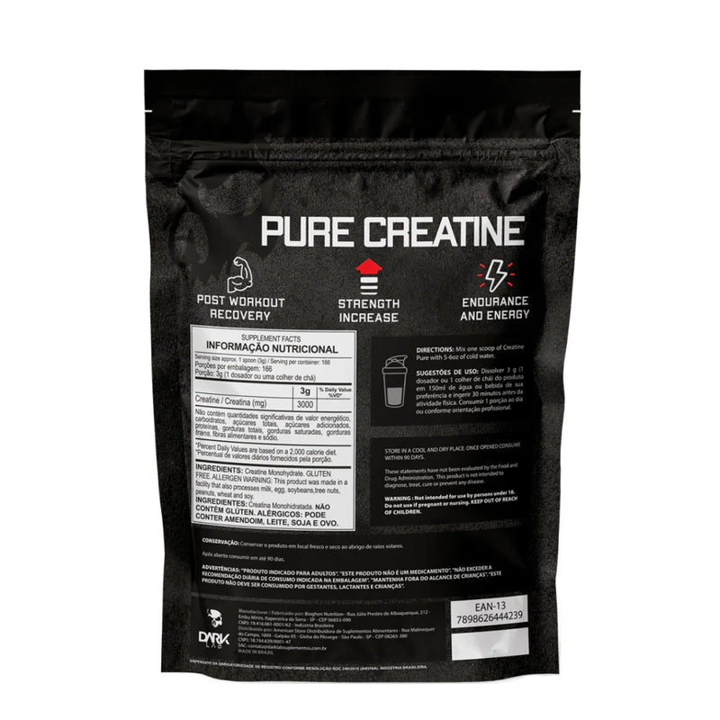 Dark Lab Creatina Monohidratada Pura – 500g Refil