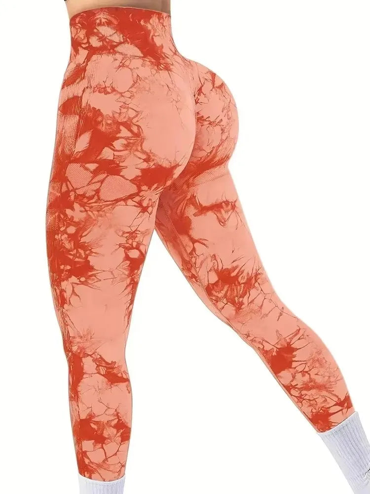 Calça Legging feminina tie-dye cintura alta, levanta bumbum, modela a barriga, push up, sem costura