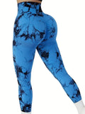 Calça Legging feminina tie-dye cintura alta, levanta bumbum, modela a barriga, push up, sem costura
