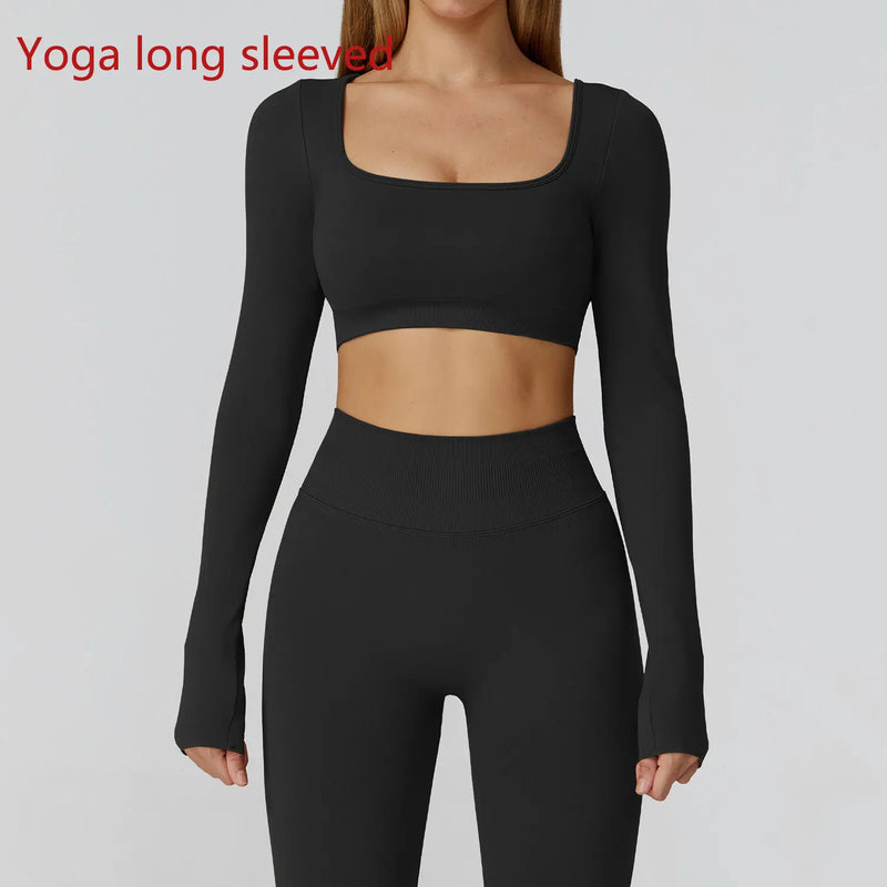 Top Feminino Seamless – Decote Quadrado, Manga Longa e Rápida Secagem