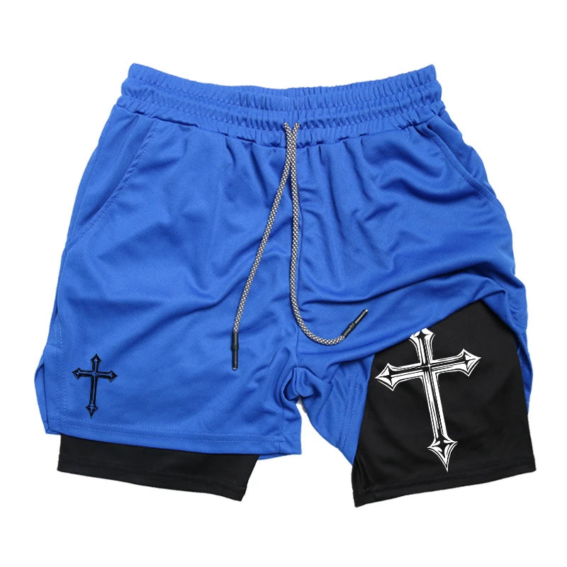 Short Masculino 2 em 1 Cross Print – Corrida, Academia e Treino