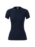 Camiseta Feminina de Compressão – Manga Curta, Rápida Secagem e FitnessO
