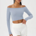 Camiseta Feminina Off Shoulder – Manga Longa, Rápida Secagem e Fitness