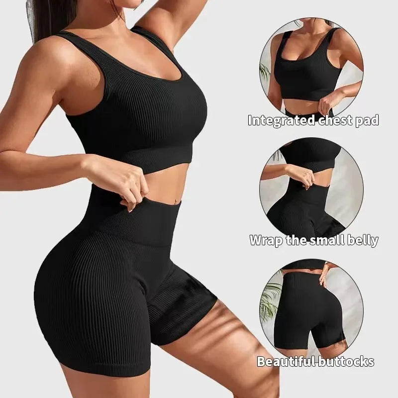 Conjunto Esportivo Feminino Yoga – Top Cropped e Shorts Sem Costura