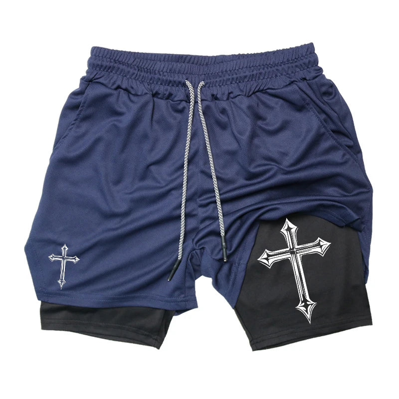 Short Masculino 2 em 1 Cross Print – Corrida, Academia e Treino