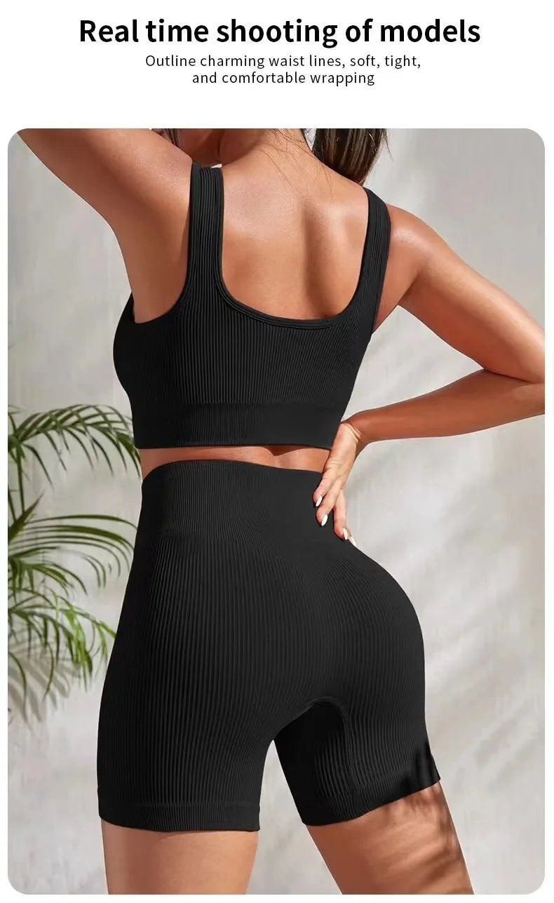 Conjunto Esportivo Feminino Yoga – Top Cropped e Shorts Sem Costura