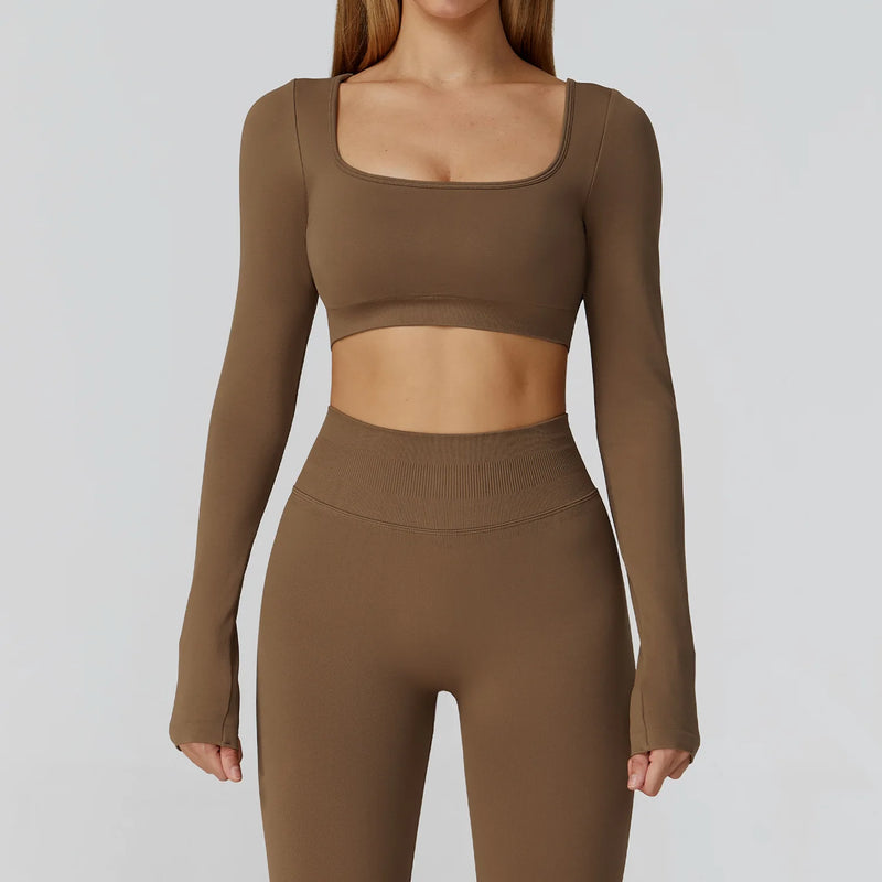 Top Feminino Seamless – Decote Quadrado, Manga Longa e Rápida Secagem