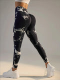 Calça Legging feminina tie-dye cintura alta, levanta bumbum, modela a barriga, push up, sem costura