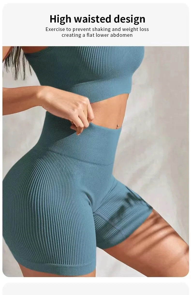 Conjunto Esportivo Feminino Yoga – Top Cropped e Shorts Sem Costura