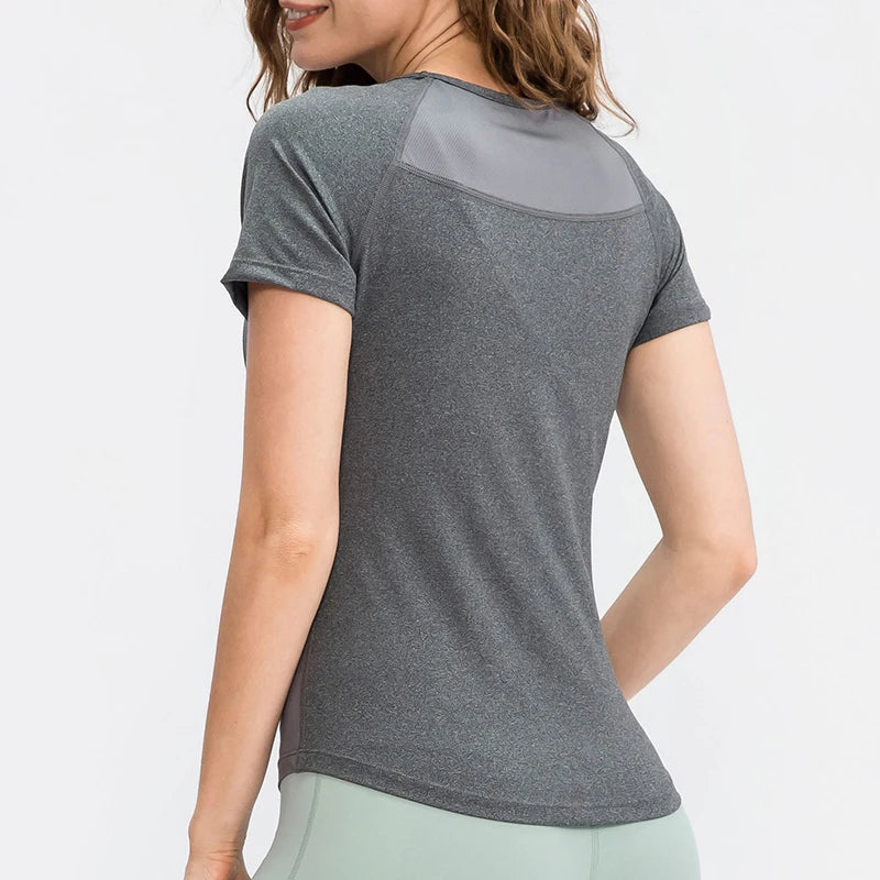 Camiseta Feminina de Yoga – Manga Curta, Rápida Secagem e Fitness