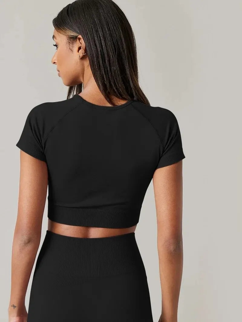 Top Feminino Seamless – Manga Curta, Fitness e Yoga