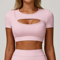 Camiseta Feminina Fitness – Manga Curta, Rápida Secagem e Hollow Out