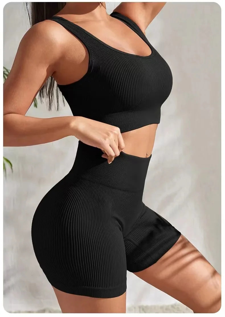 Conjunto Esportivo Feminino Yoga – Top Cropped e Shorts Sem Costura