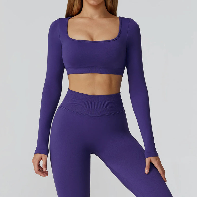 Top Feminino Seamless – Decote Quadrado, Manga Longa e Rápida Secagem