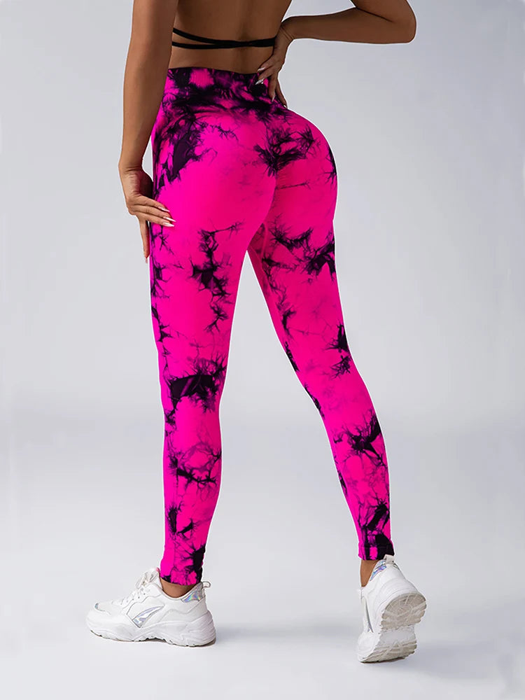 Calça Legging feminina tie-dye cintura alta, levanta bumbum, modela a barriga, push up, sem costura