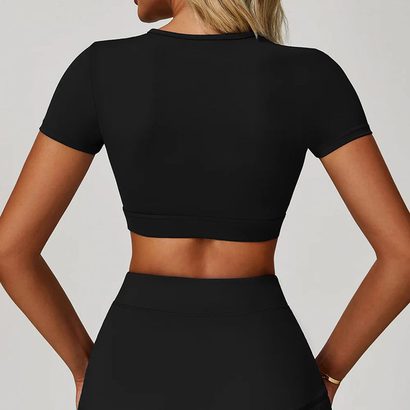 Camiseta Feminina Fitness – Manga Curta, Rápida Secagem e Hollow Out