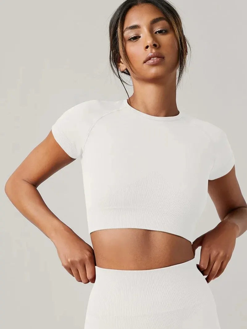 Top Feminino Seamless – Manga Curta, Fitness e Yoga