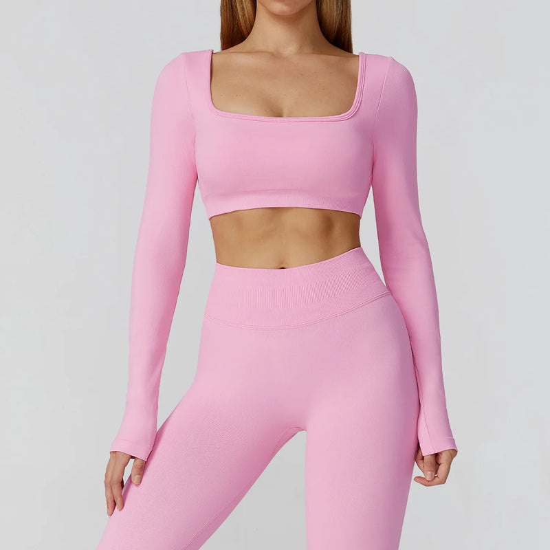 Top Feminino Seamless – Decote Quadrado, Manga Longa e Rápida Secagem