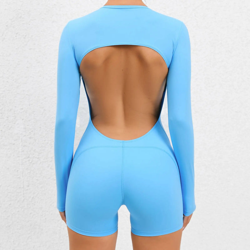 Macacão Feminino de Yoga – Manga Longa, Sem Costas e Fitness