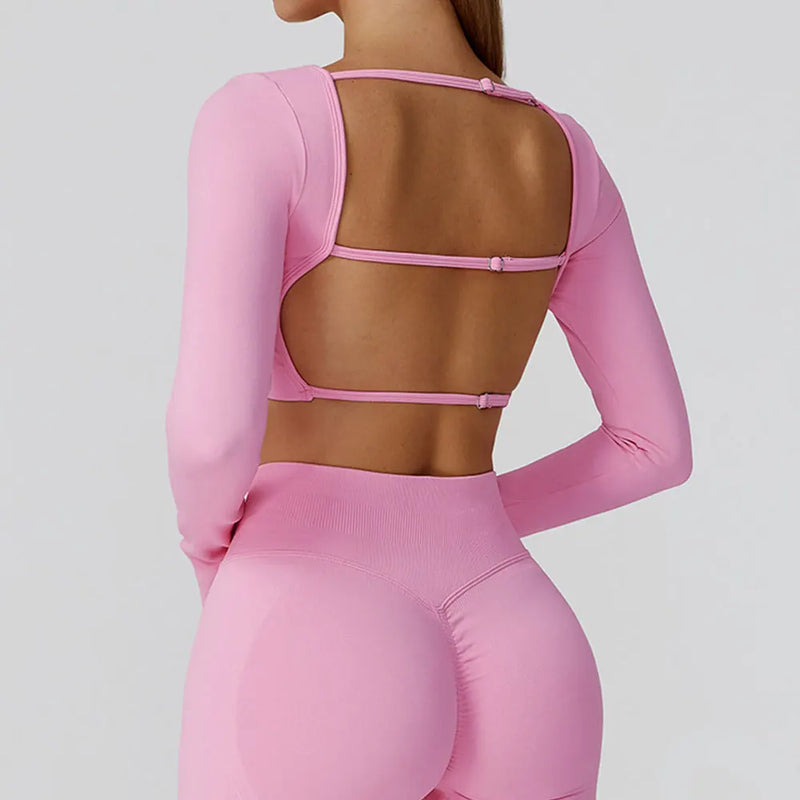Top Feminino Seamless – Decote Quadrado, Manga Longa e Rápida Secagem
