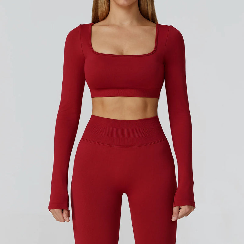 Top Feminino Seamless – Decote Quadrado, Manga Longa e Rápida Secagem