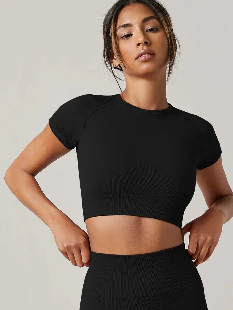 Top Feminino Seamless – Manga Curta, Fitness e Yoga