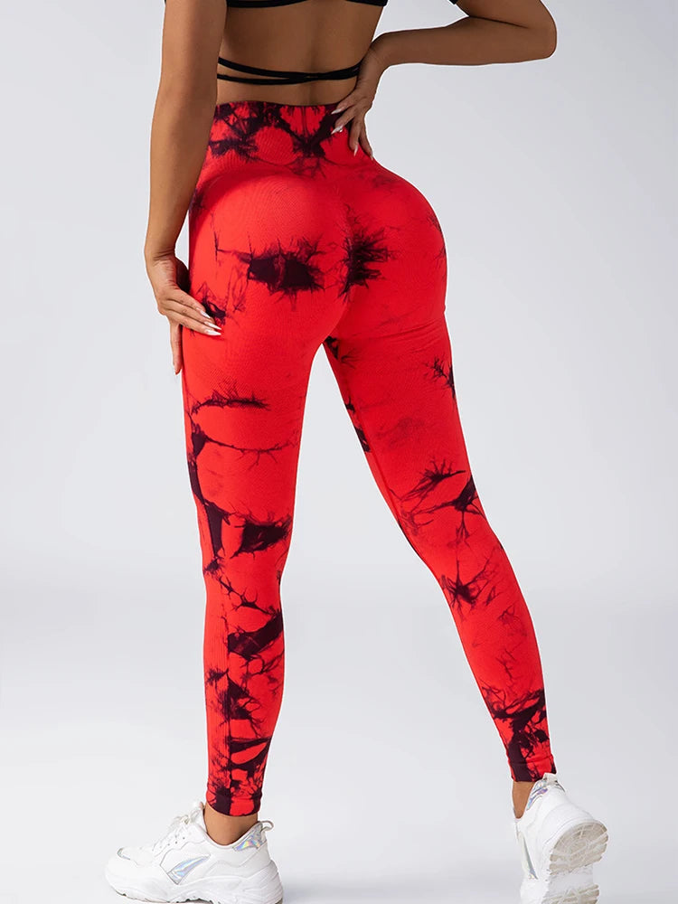Calça Legging feminina tie-dye cintura alta, levanta bumbum, modela a barriga, push up, sem costura