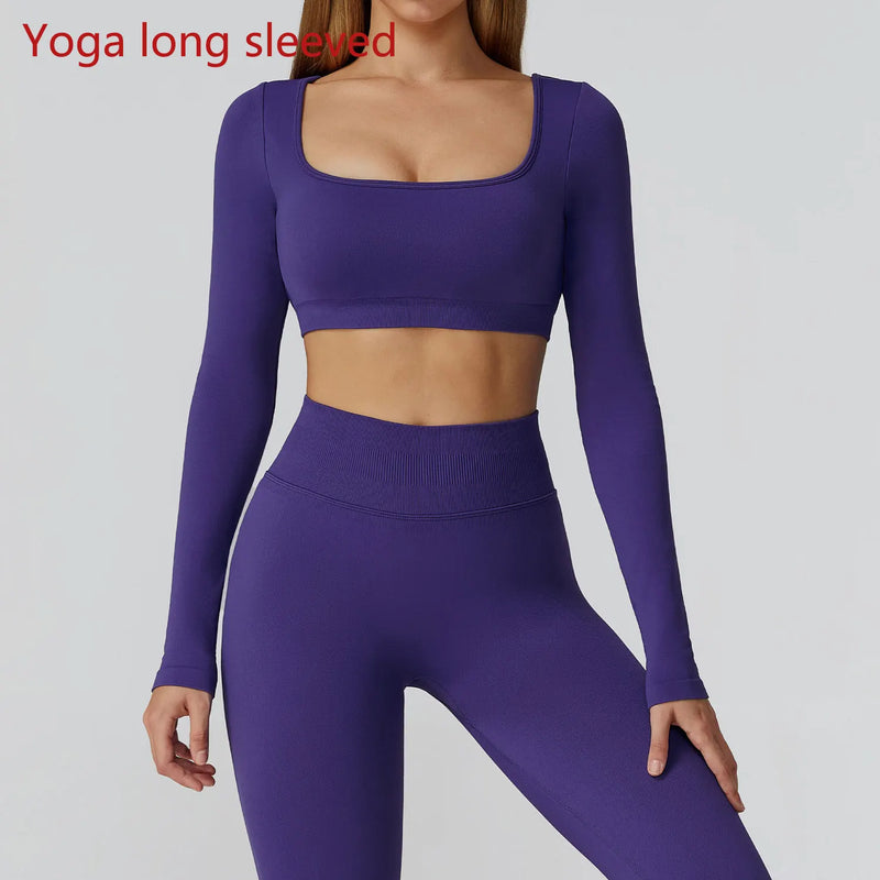 Top Feminino Seamless – Decote Quadrado, Manga Longa e Rápida Secagem