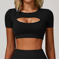 Camiseta Feminina Fitness – Manga Curta, Rápida Secagem e Hollow Out