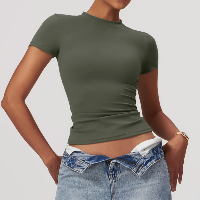 Camiseta Feminina NCLAGEN – Manga Curta, Respirável e Slim Fit