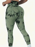 Calça Legging feminina tie-dye cintura alta, levanta bumbum, modela a barriga, push up, sem costura
