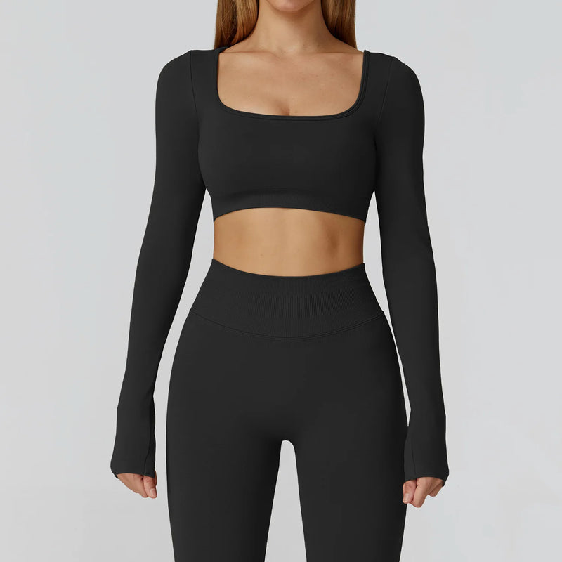 Top Feminino Seamless – Decote Quadrado, Manga Longa e Rápida Secagem
