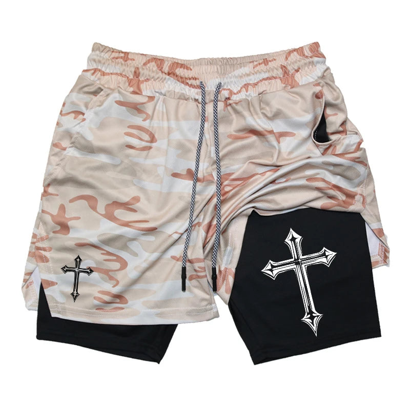 Short Masculino 2 em 1 Cross Print – Corrida, Academia e Treino