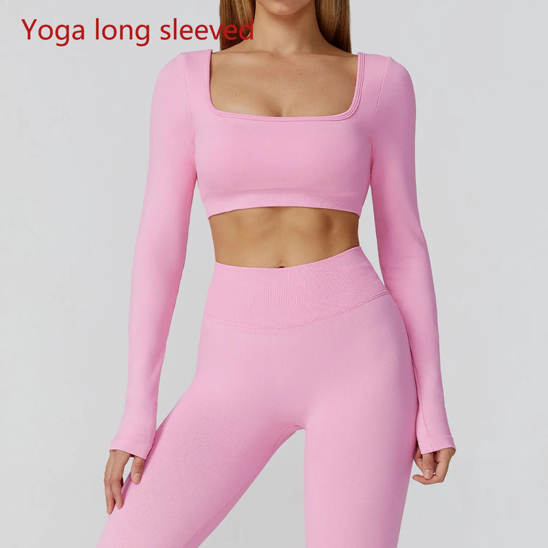 Top Feminino Seamless – Decote Quadrado, Manga Longa e Rápida Secagem