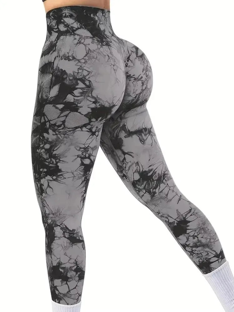 Calça Legging feminina tie-dye cintura alta, levanta bumbum, modela a barriga, push up, sem costura