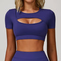 Camiseta Feminina Fitness – Manga Curta, Rápida Secagem e Hollow Out