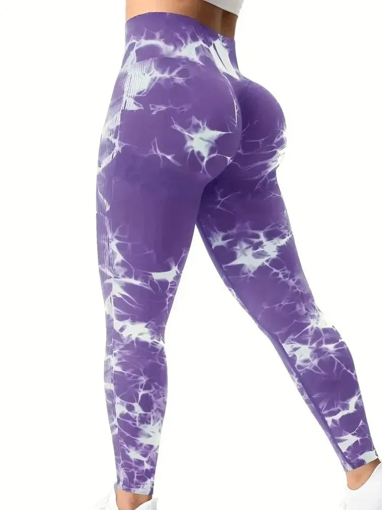 Calça Legging feminina tie-dye cintura alta, levanta bumbum, modela a barriga, push up, sem costura