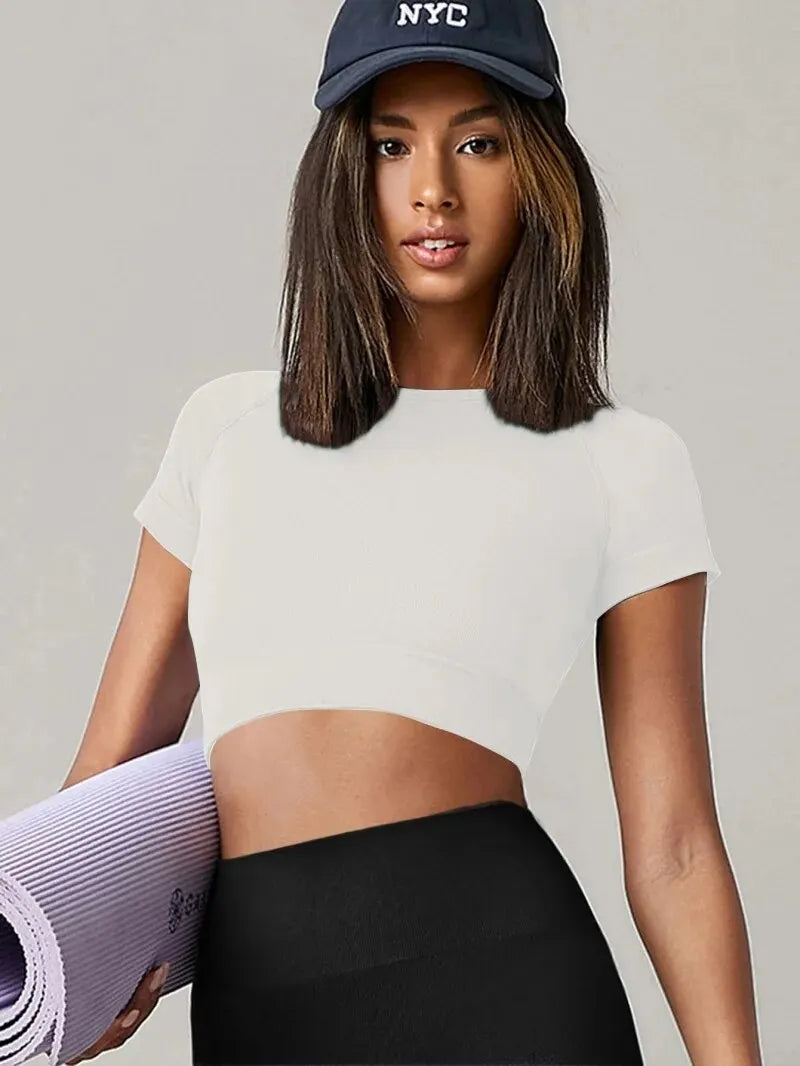 Top Feminino Seamless – Manga Curta, Fitness e Yoga
