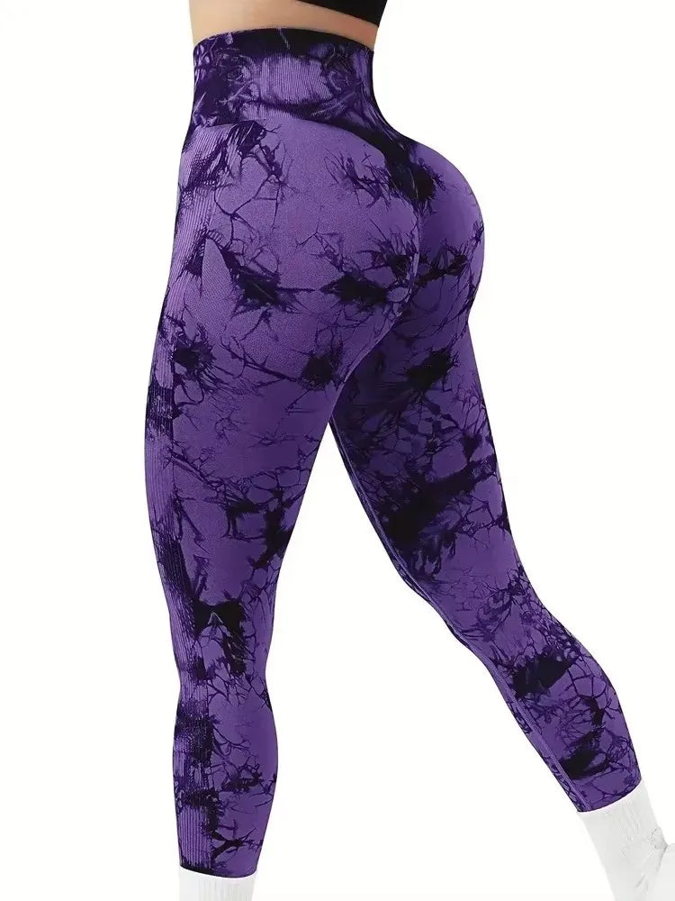 Calça Legging feminina tie-dye cintura alta, levanta bumbum, modela a barriga, push up, sem costura